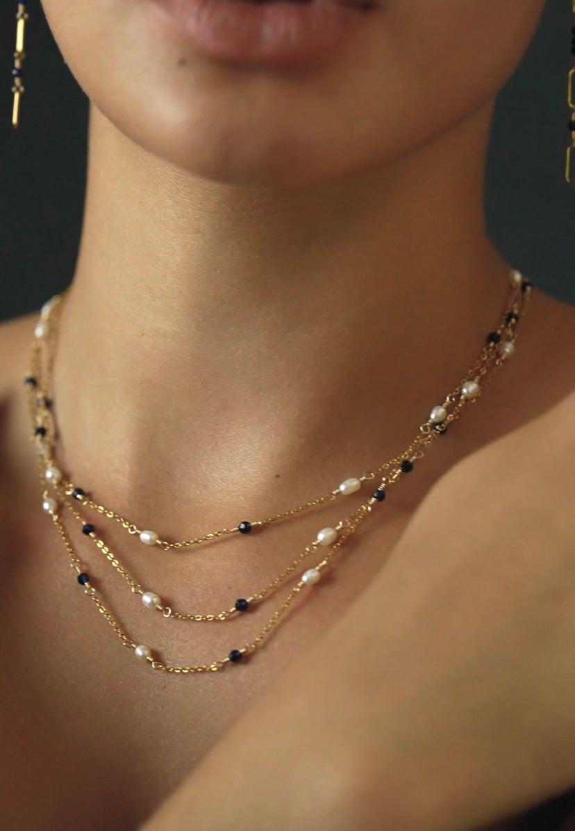 CASSIOPEIA NECKLACE - PEARL & SAPPHIRE
