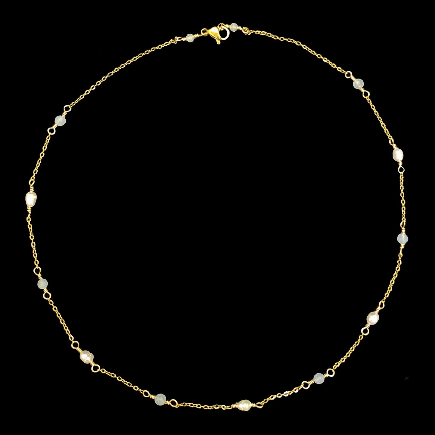 CASSIOPEIA NECKLACE - PEARL & AQUAMARINE