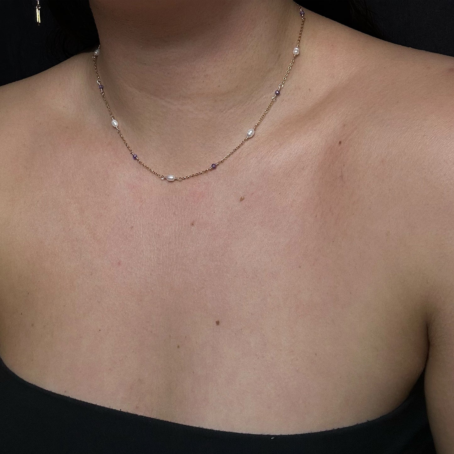 CASSIOPEIA NECKLACE - PEARL & PURPLE ZIRCON