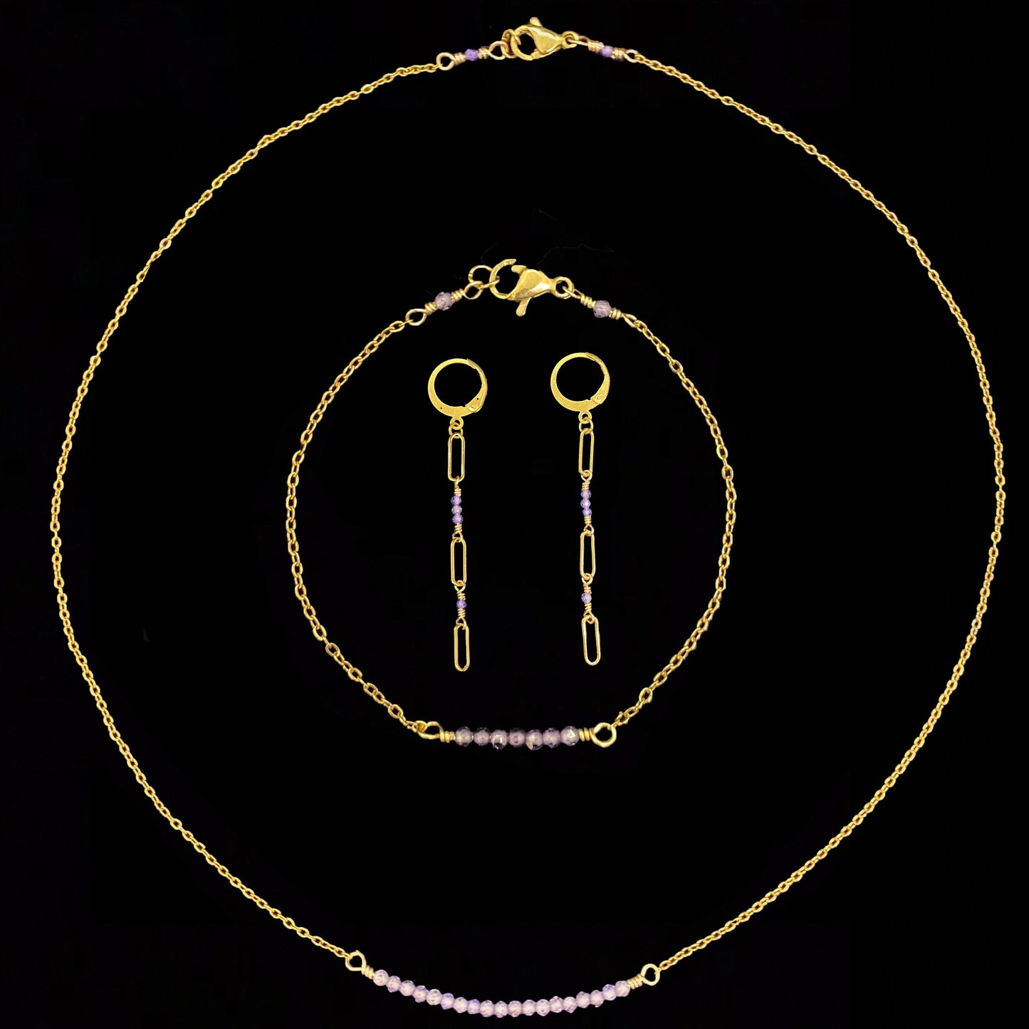 CIERLO SET - PURPLE ZIRCON - NECKLACE, EARRINGS, BRACELET