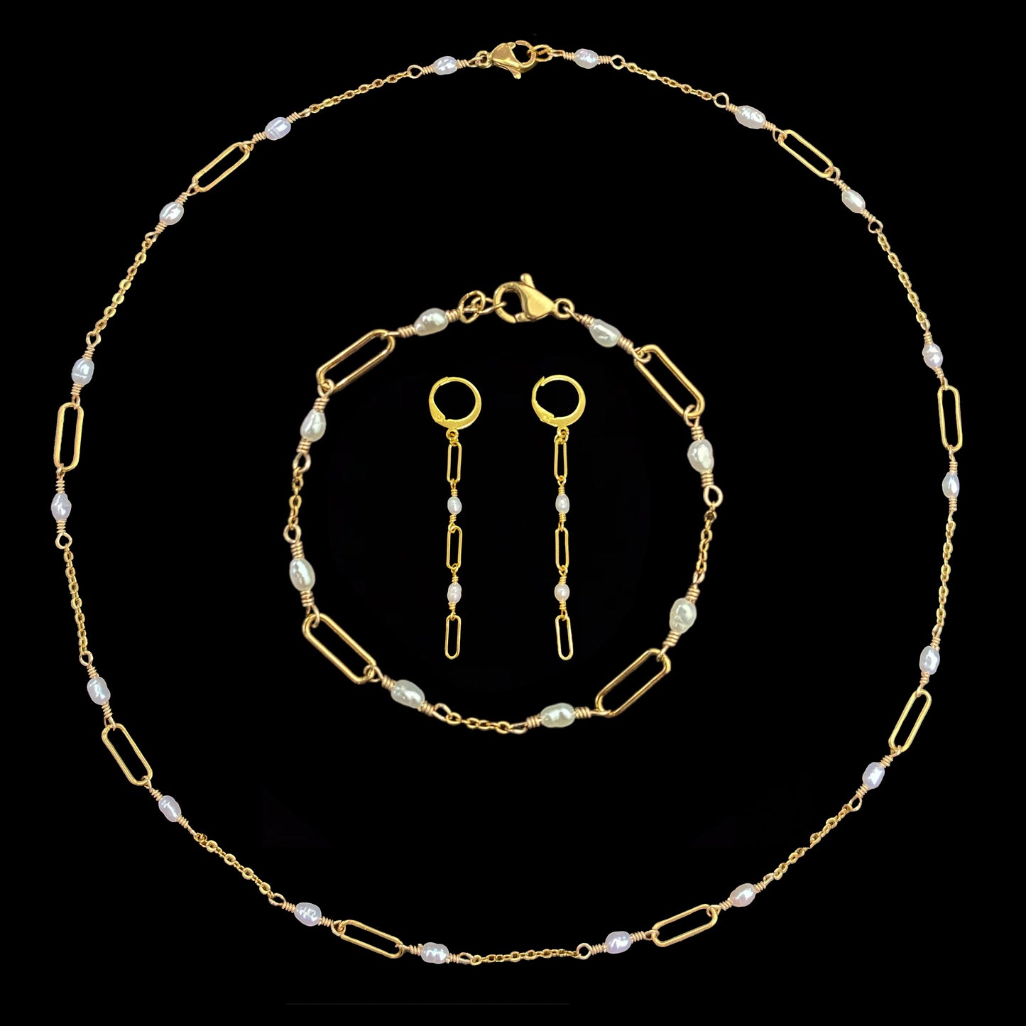 VELA SET - FRESHWATER PEARL - NECKLACE, EARRINGS, BRACELET