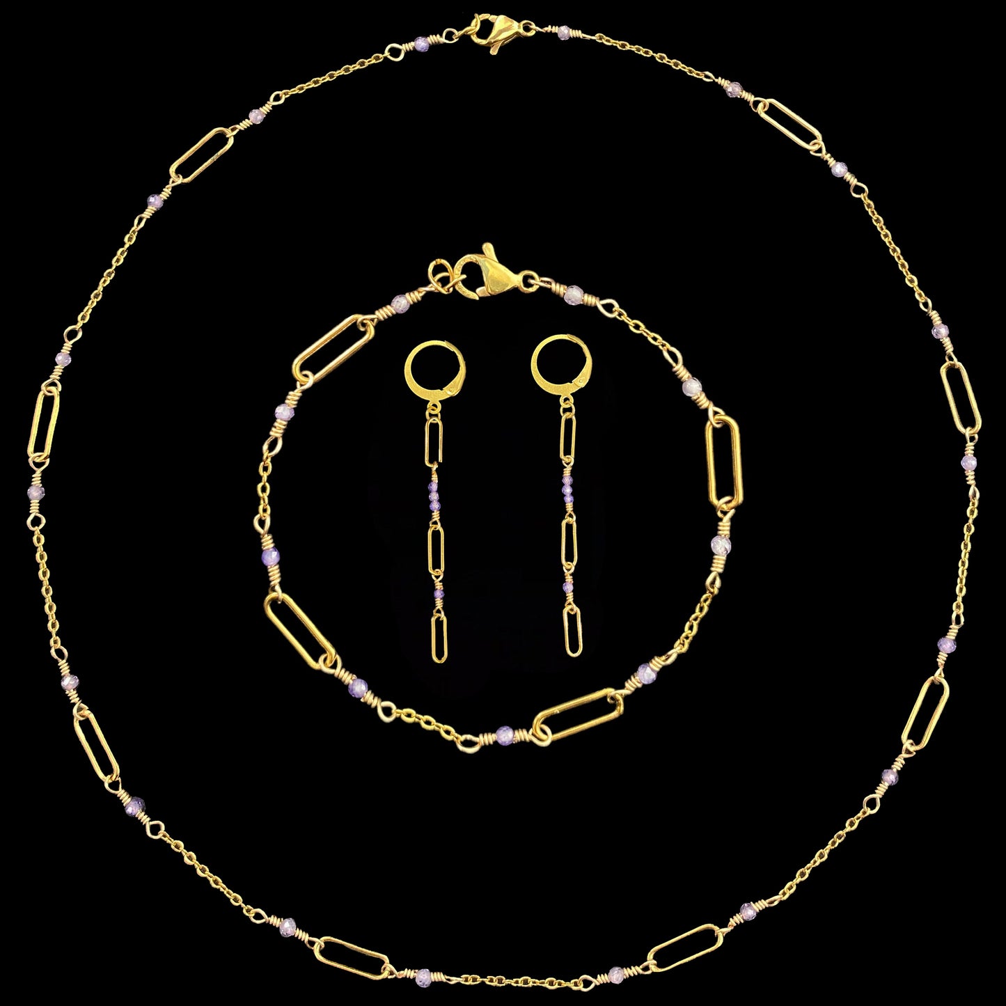 VELA SET - PURPLE ZIRCON - NECKLACE, EARRINGS, BRACELET