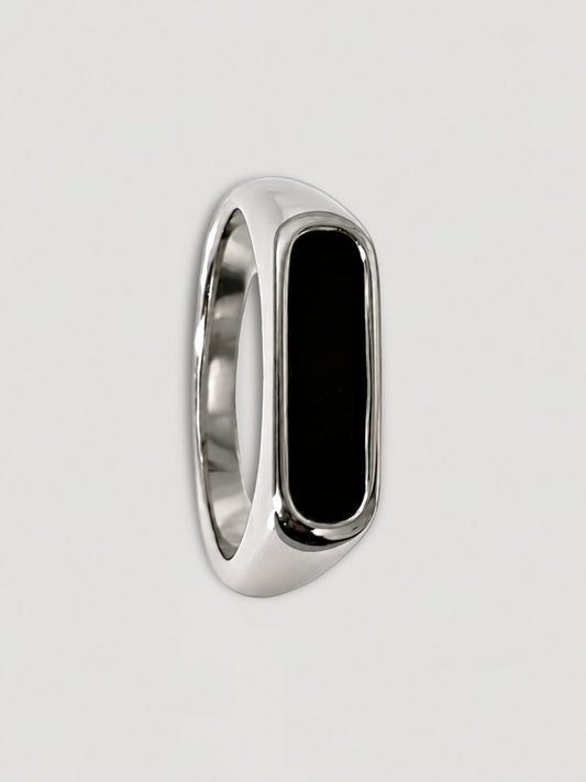 BLACK ELONGATED SIGNET RING - STAINLESS STEEL