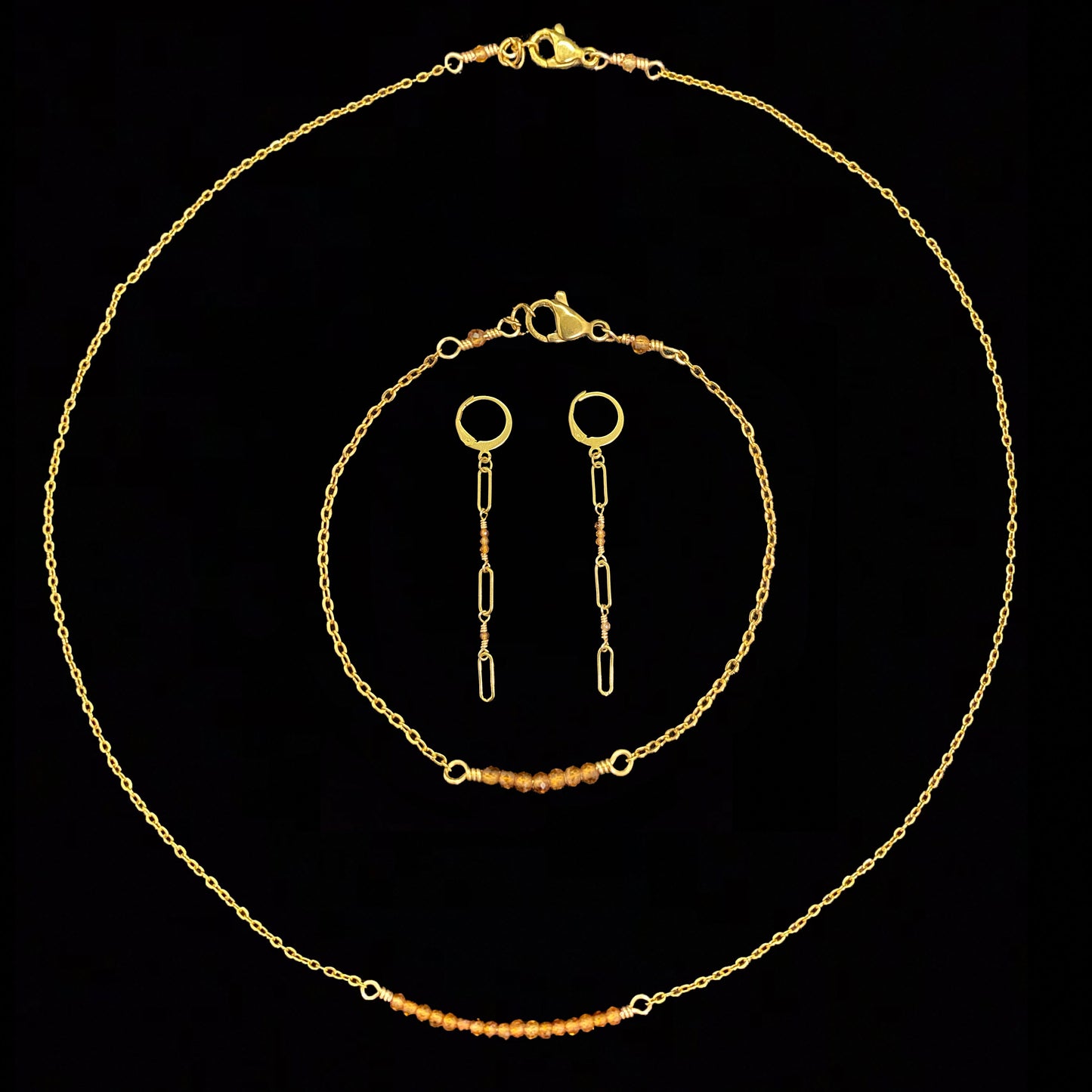 CIERLO SET - ORANGE GARNET - NECKLACE, EARRINGS, BRACELET