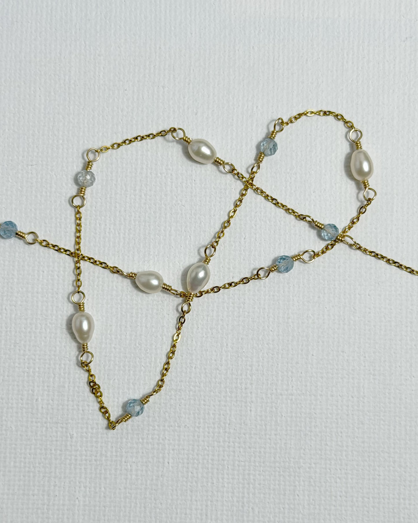 CASSIOPEIA NECKLACE - PEARL & AQUAMARINE