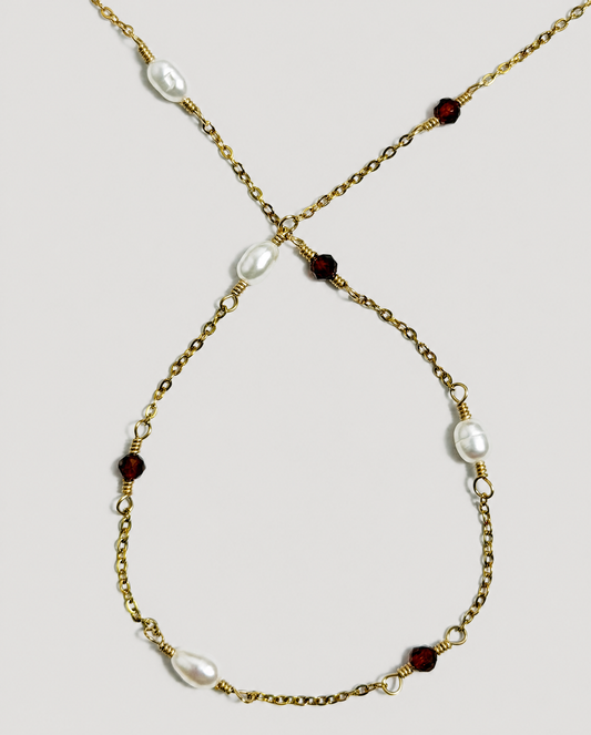 CASSIOPEIA NECKLACE - PEARL & ORANGE GARNET