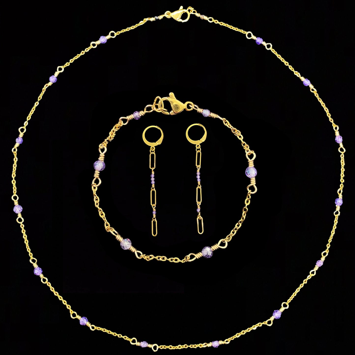 IZA SET - PURPLE ZIRCON - NECKLACE, EARRINGS, BRACELET