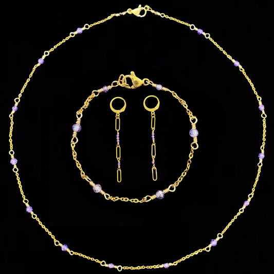IZA SET - PURPLE ZIRCON - NECKLACE, EARRINGS, BRACELET