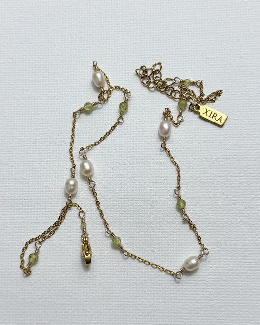 CASSIOPEIA NECKLACE -  PEARL & PERIDOT