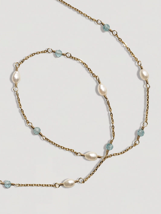 CASSIOPEIA NECKLACE - PEARL & AQUAMARINE