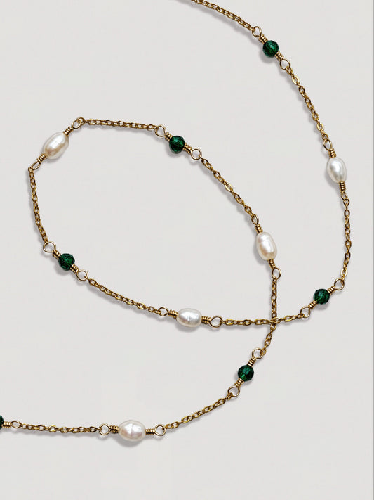 CASSIOPEIA NECKLACE - PEARL & EMERALD