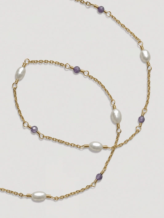CASSIOPEIA NECKLACE - PEARL & PURPLE ZIRCON