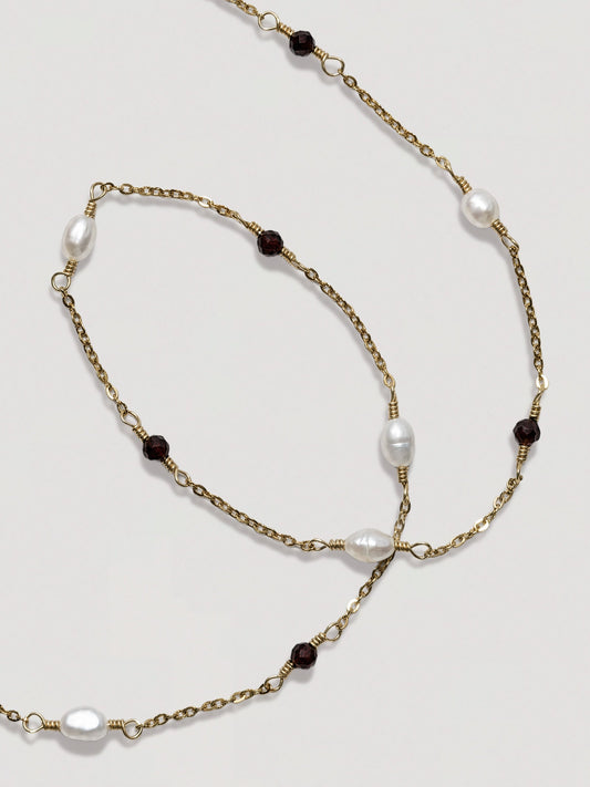 CASSIOPEIA NECKLACE - PEARL & ORANGE GARNET