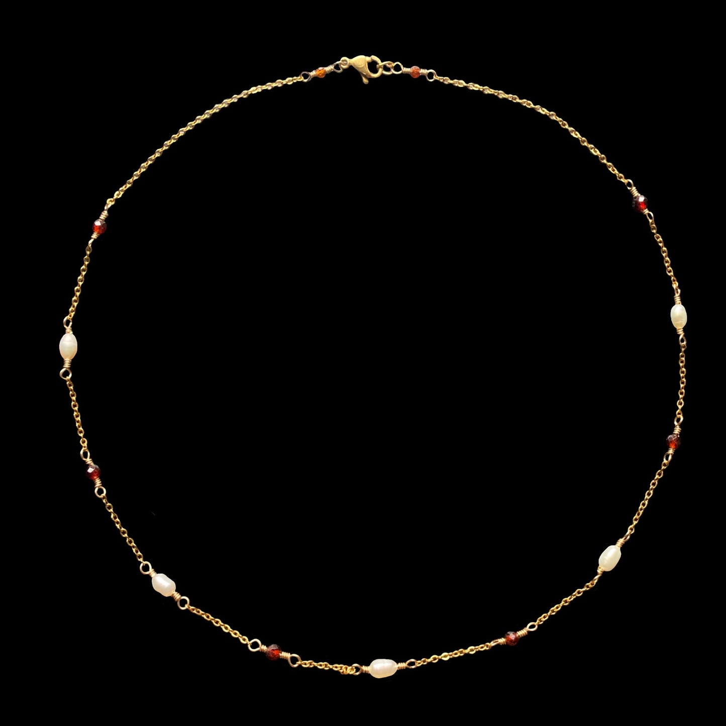 CASSIOPEIA NECKLACE - PEARL & ORANGE GARNET