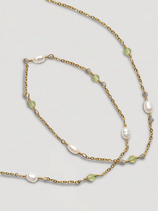 CASSIOPEIA NECKLACE -  PEARL & PERIDOT
