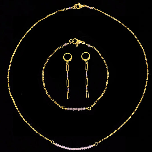 CIERLO SET - PURPLE ZIRCON - NECKLACE, EARRINGS, BRACELET