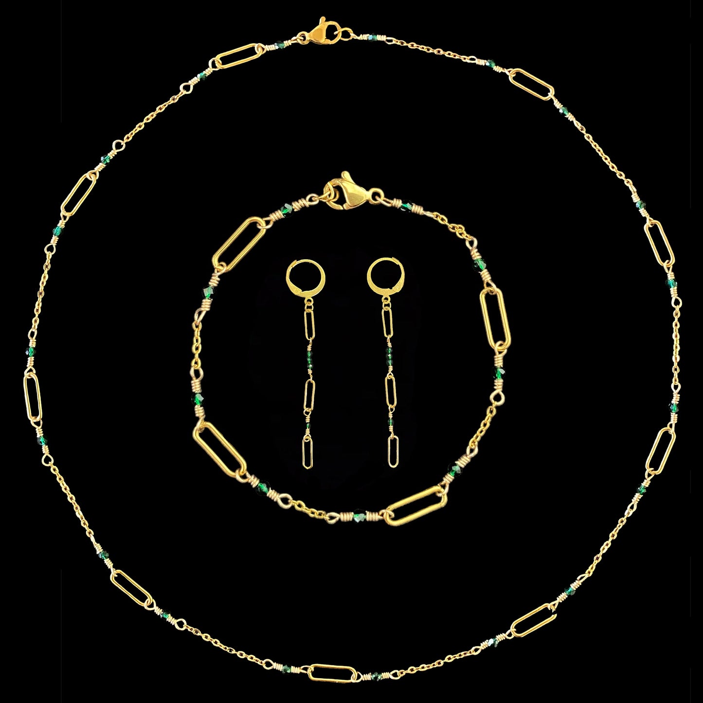 VELA SET - EMERLAD - NECKLACE, EARRINGS, BRACELET