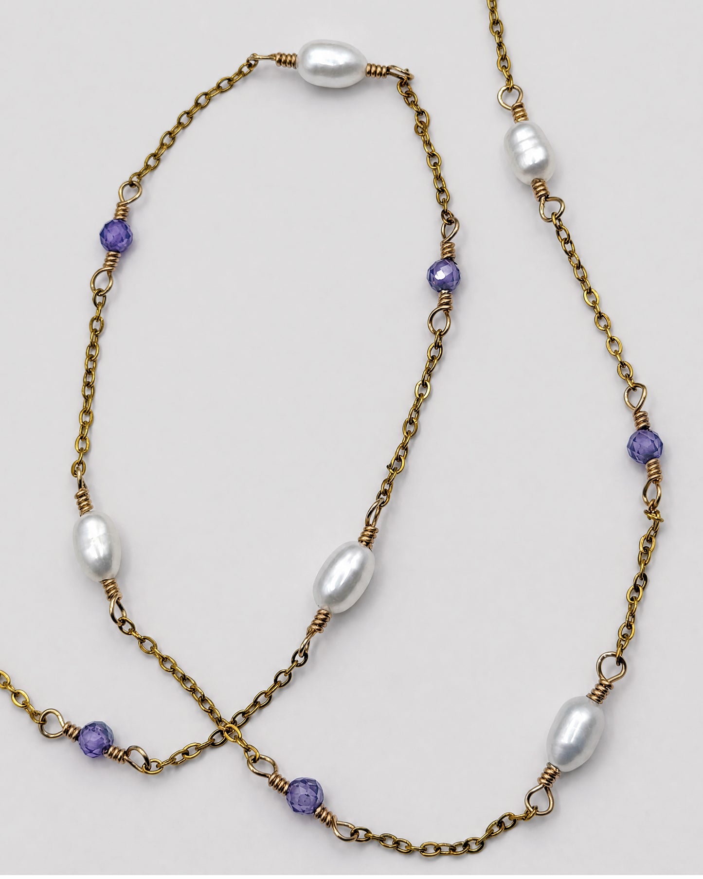 CASSIOPEIA NECKLACE - PEARL & PURPLE ZIRCON