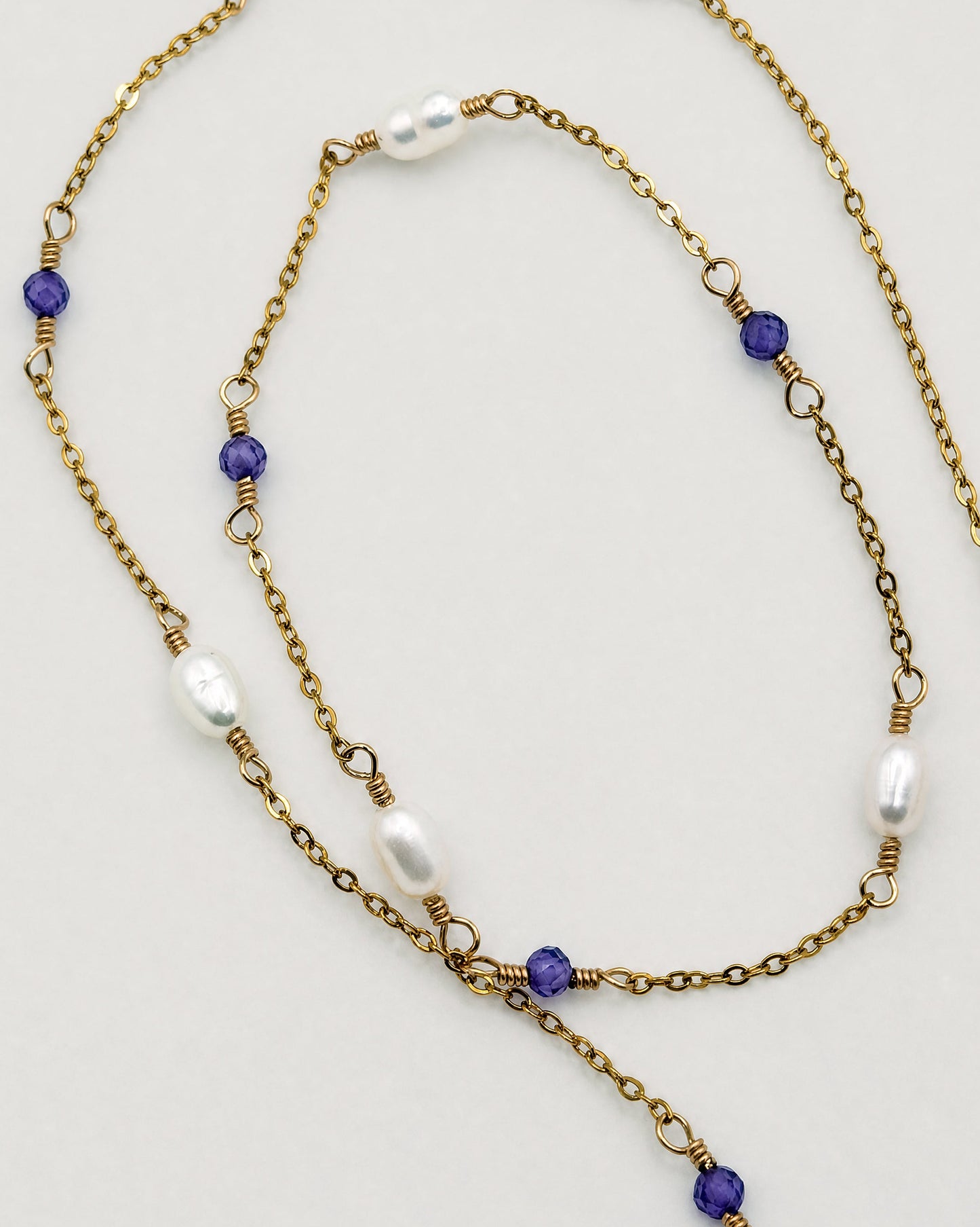 CASSIOPEIA NECKLACE - PEARL & PURPLE ZIRCON