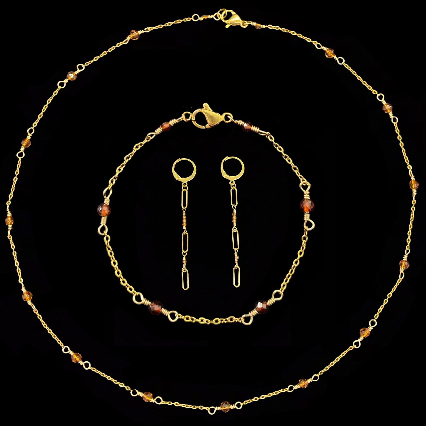 IZA SET - ORANGE GARNET - NECKLACE, EARRINGS, BRACELET