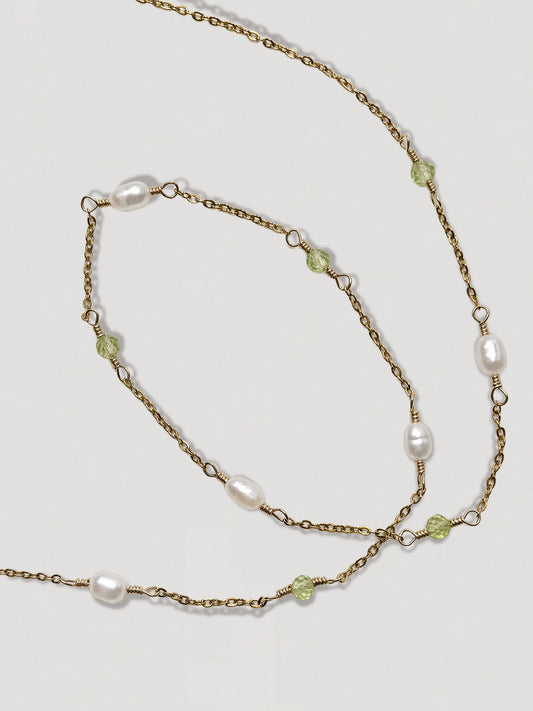 CASSIOPEIA NECKLACE -  PEARL & PERIDOT