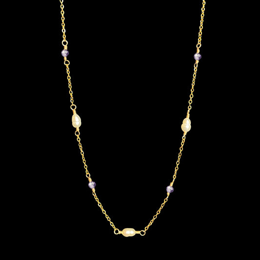 CASSIOPEIA NECKLACE - PEARL & PURPLE ZIRCON