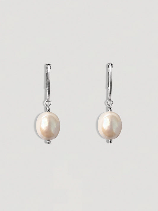 CLASSIC FRESHWATER PEARL EARRINGS SILVER - LARGE