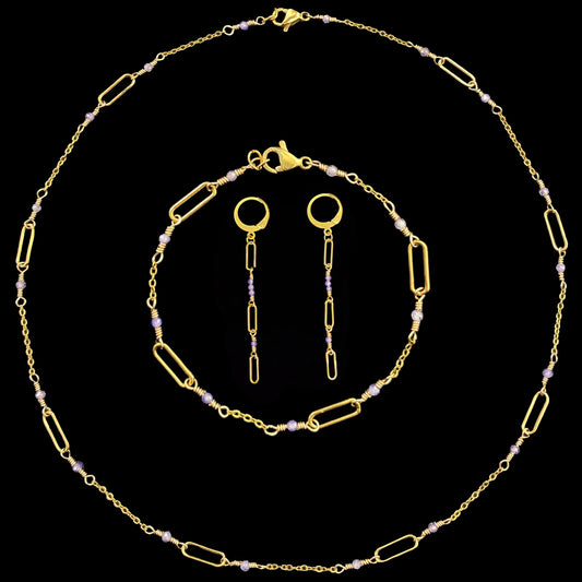 VELA SET - PURPLE ZIRCON - NECKLACE, EARRINGS, BRACELET