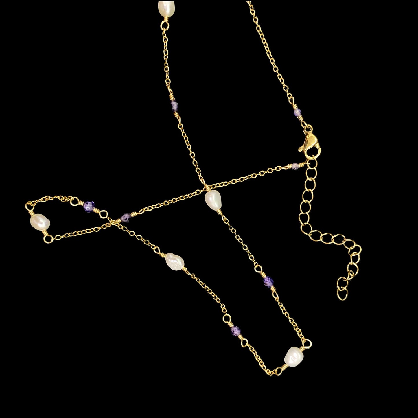 CASSIOPEIA NECKLACE - PEARL & PURPLE ZIRCON