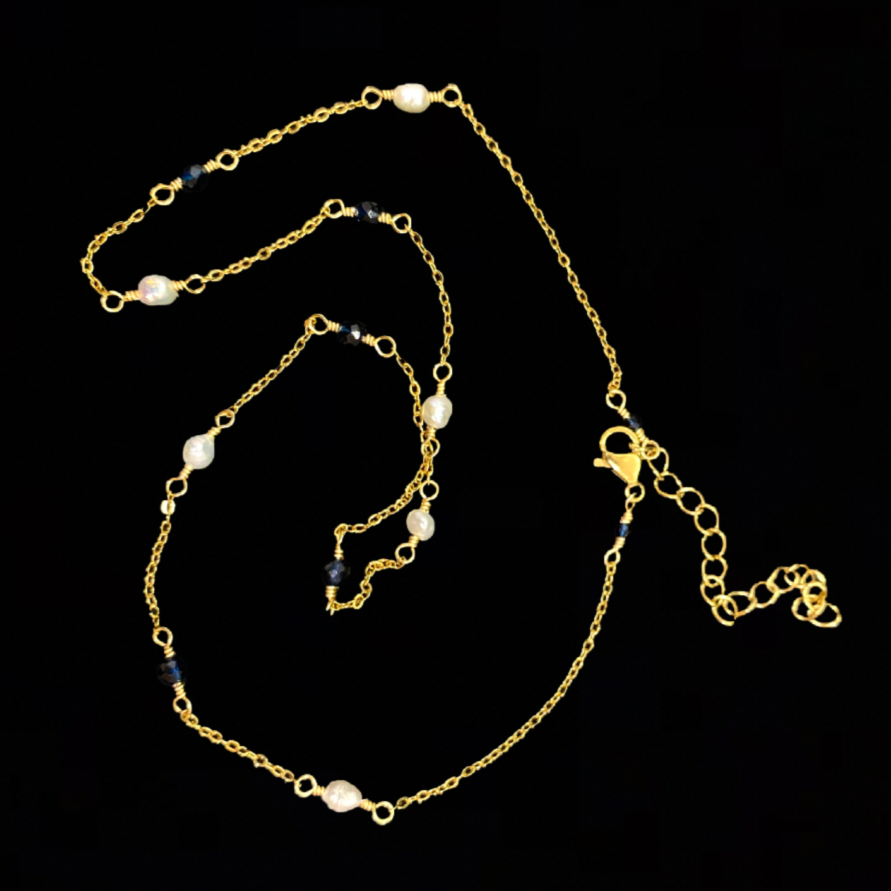 CASSIOPEIA NECKLACE - PEARL & SAPPHIRE